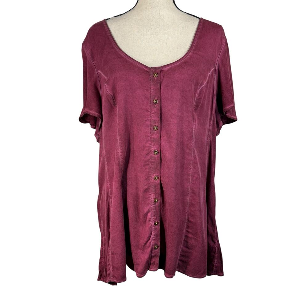 Torrid SZ 3 (3X-Large) Tunic Top Button-Up Flared Sleeves Stretch Scoop Neck